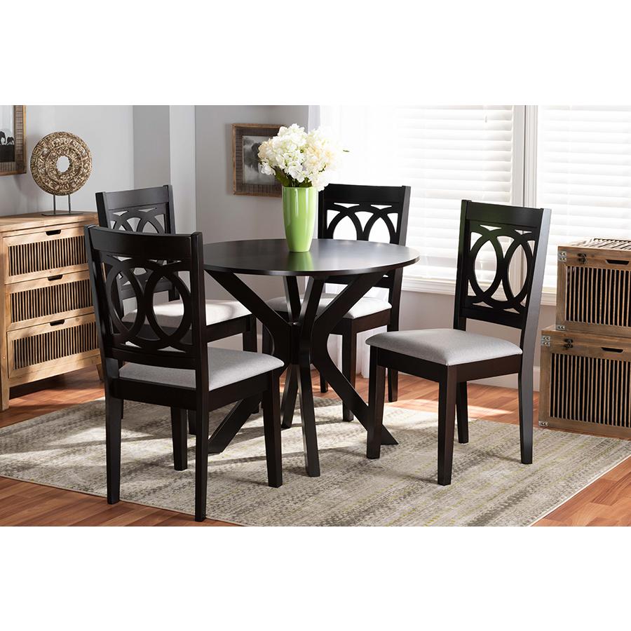 Grey Fabric Upholstered and Dark Brown Finished Wood 5-Piece Dining Set. Picture 6