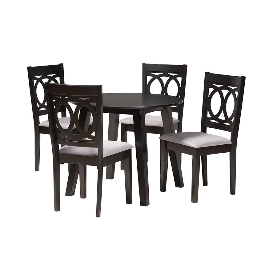 Louisa Modern Grey Fabric and Dark Brown Finished Wood 5-Piece Dining Set. Picture 1
