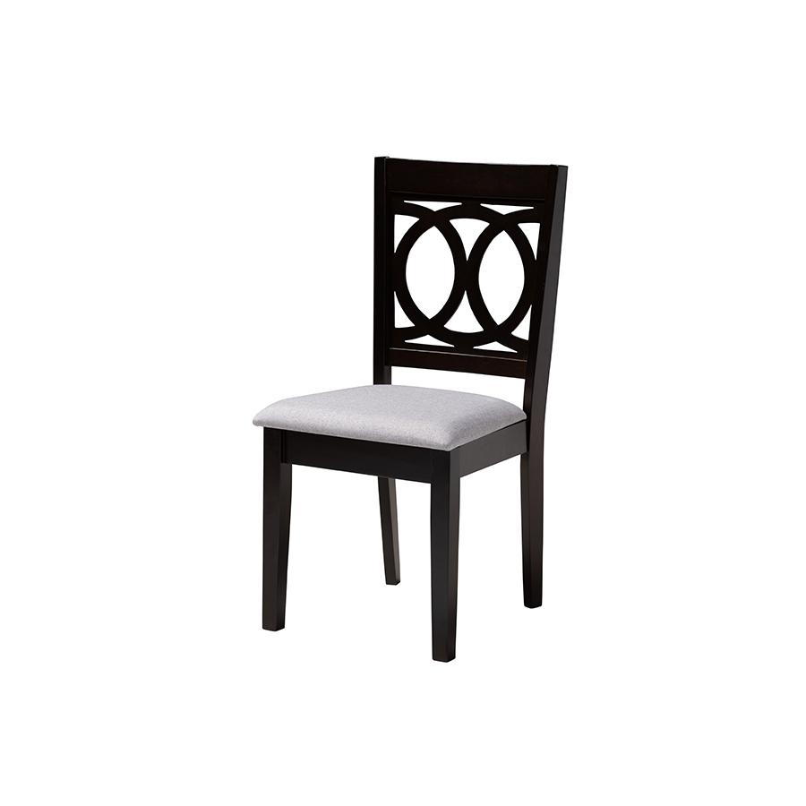 Louisa Modern Grey Fabric and Dark Brown Finished Wood 5-Piece Dining Set. Picture 2