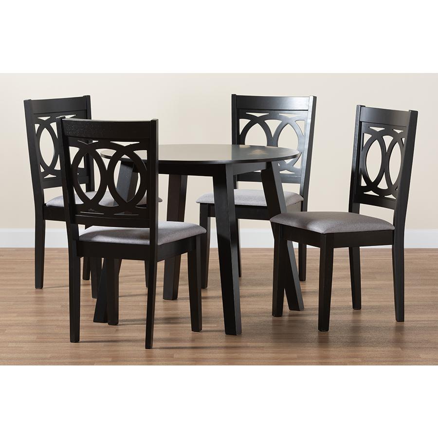 Louisa Modern Grey Fabric and Dark Brown Finished Wood 5-Piece Dining Set. Picture 9