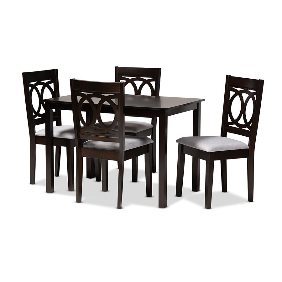Baxton Studio Lenoir Modern and Contemporary Gray Fabric Upholstered Espresso Brown Finished Wood 5-Piece Dining Set. Picture 2