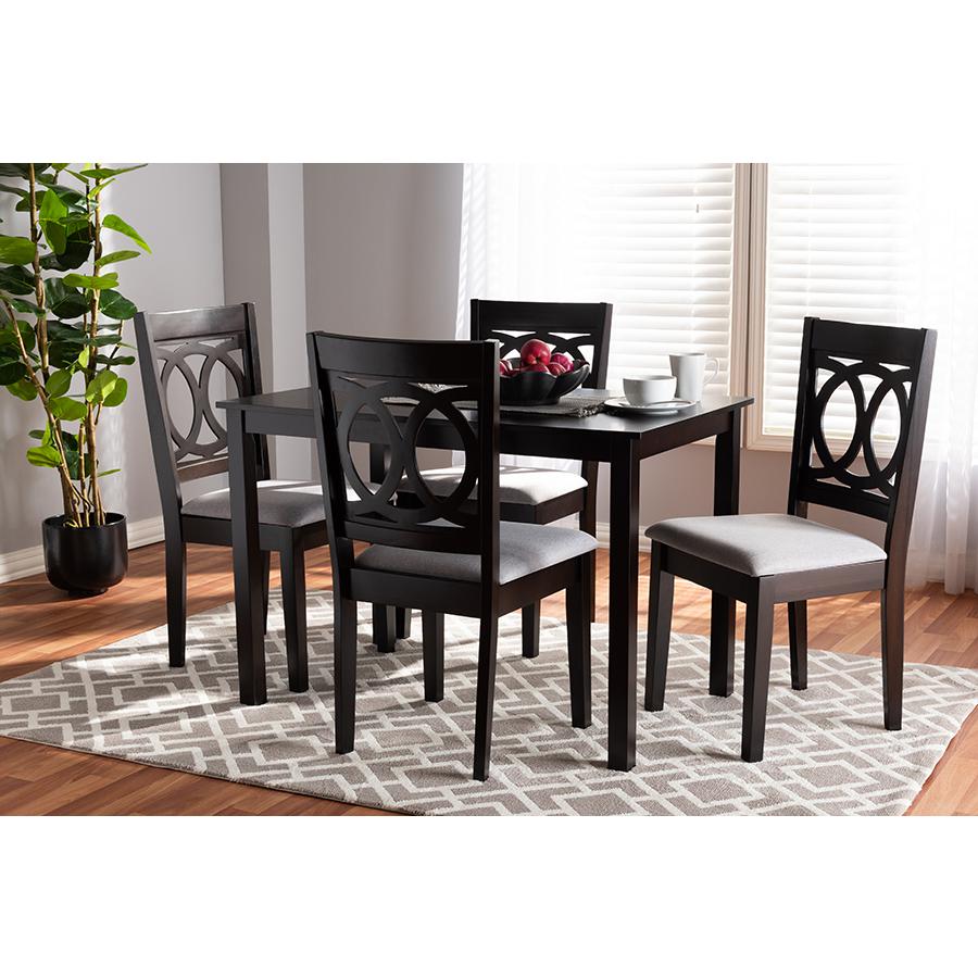 Gray Fabric Upholstered Espresso Brown Finished Wood 5-Piece Dining Set. Picture 3
