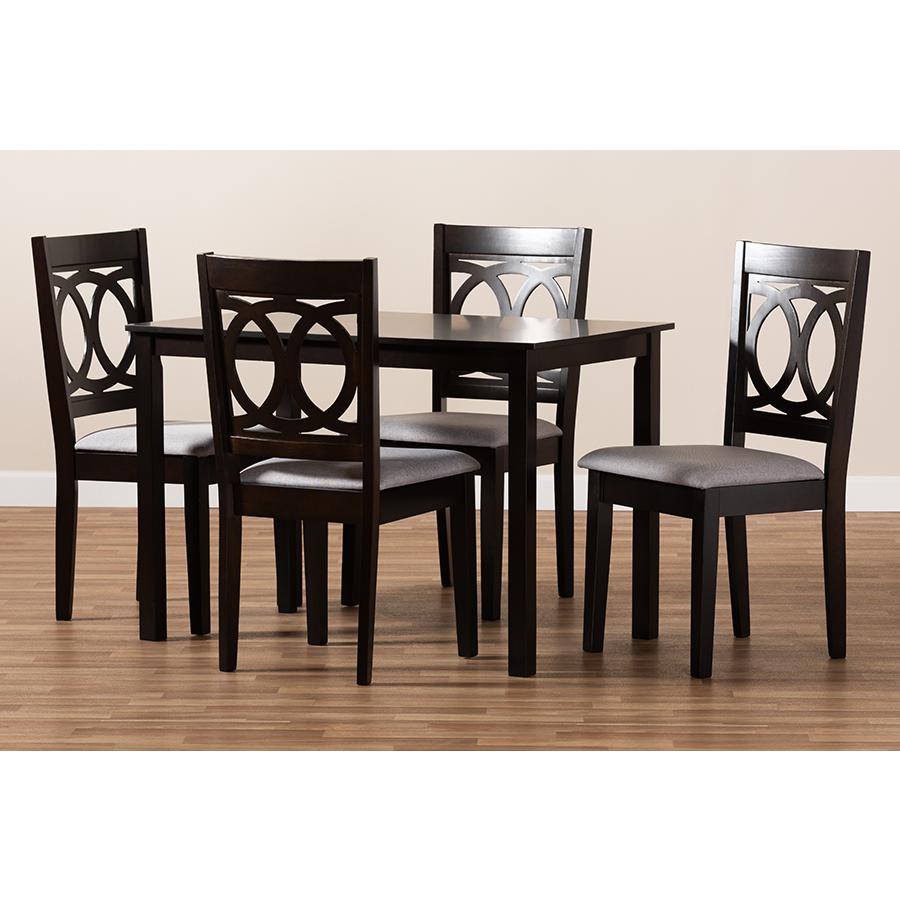 Baxton Studio Lenoir Modern and Contemporary Gray Fabric Upholstered Espresso Brown Finished Wood 5-Piece Dining Set. Picture 5