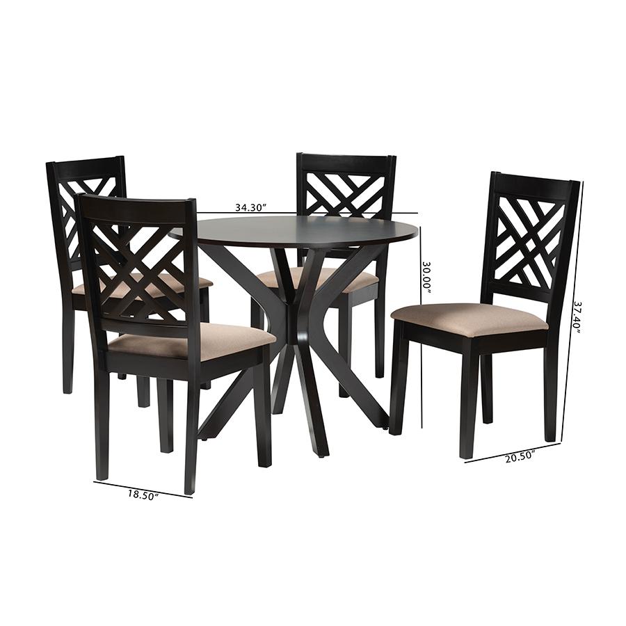 Norah Modern Sand Fabric and Dark Brown Finished Wood 5-Piece Dining Set. Picture 10