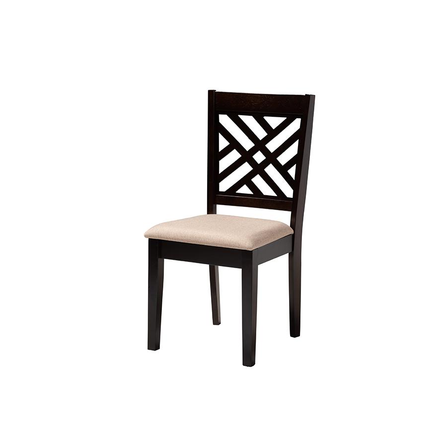 Norah Modern Sand Fabric and Dark Brown Finished Wood 5-Piece Dining Set. Picture 2