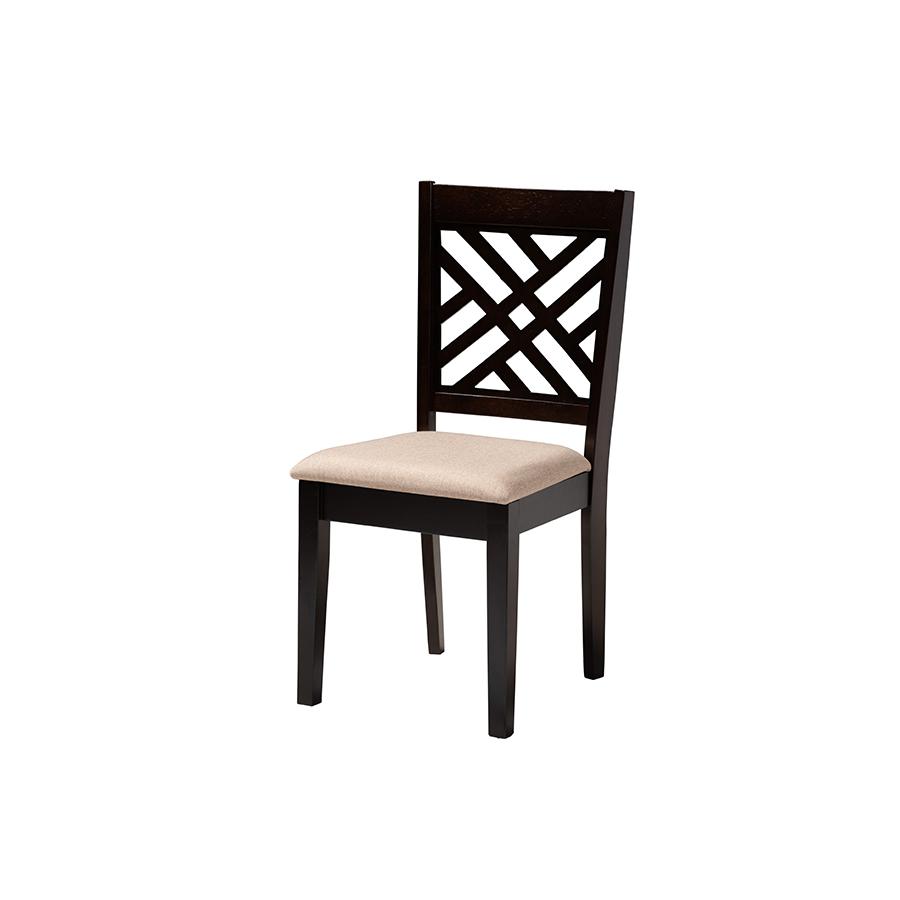 Ellie Modern Beige Fabric and Dark Brown Finished Wood 5-Piece Dining Set. Picture 2