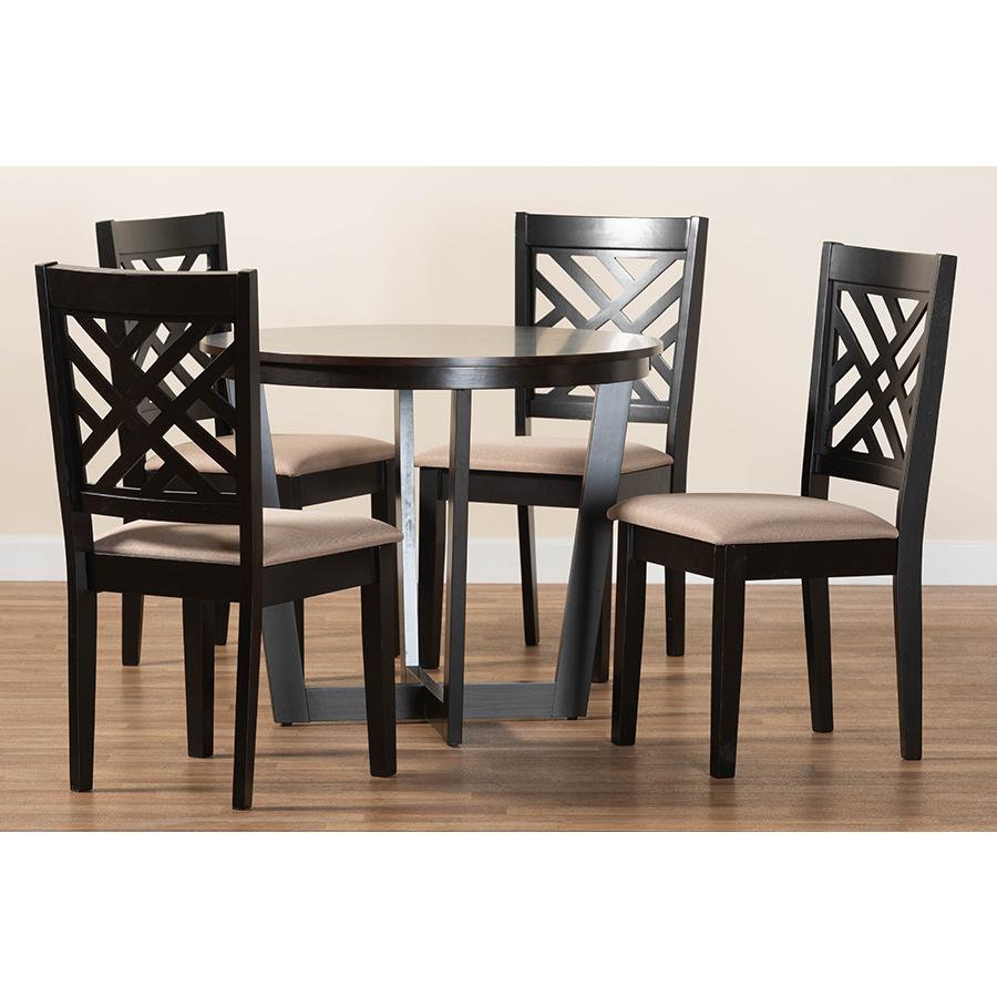 Alena Modern Sand Fabric and Dark Brown Finished Wood 5-Piece Dining Set. Picture 9
