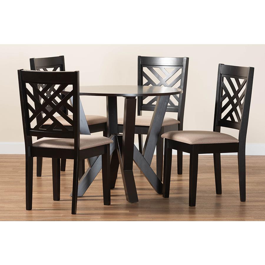 Elise Modern Sand Fabric and Dark Brown Finished Wood 5-Piece Dining Set. Picture 9