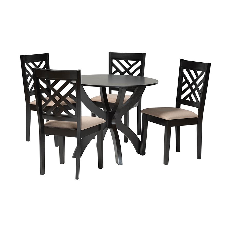 Edona Modern Sand Fabric and Walnut Brown Finished Wood 5-Piece Dining Set. Picture 1
