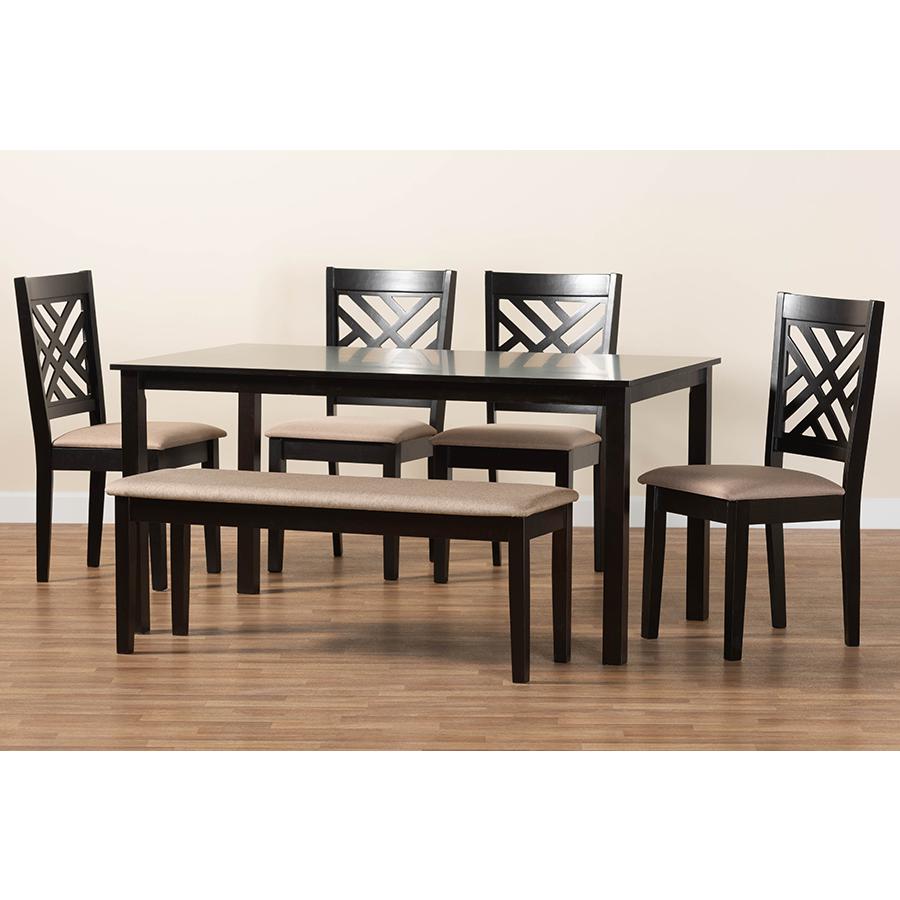 Gustavo Modern Sand Fabric and Walnut Brown Finished Wood 6-Piece Dining Set. Picture 10