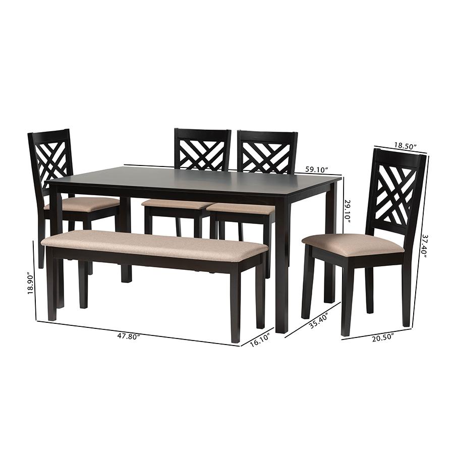 Gustavo Modern Sand Fabric and Walnut Brown Finished Wood 6-Piece Dining Set. Picture 11