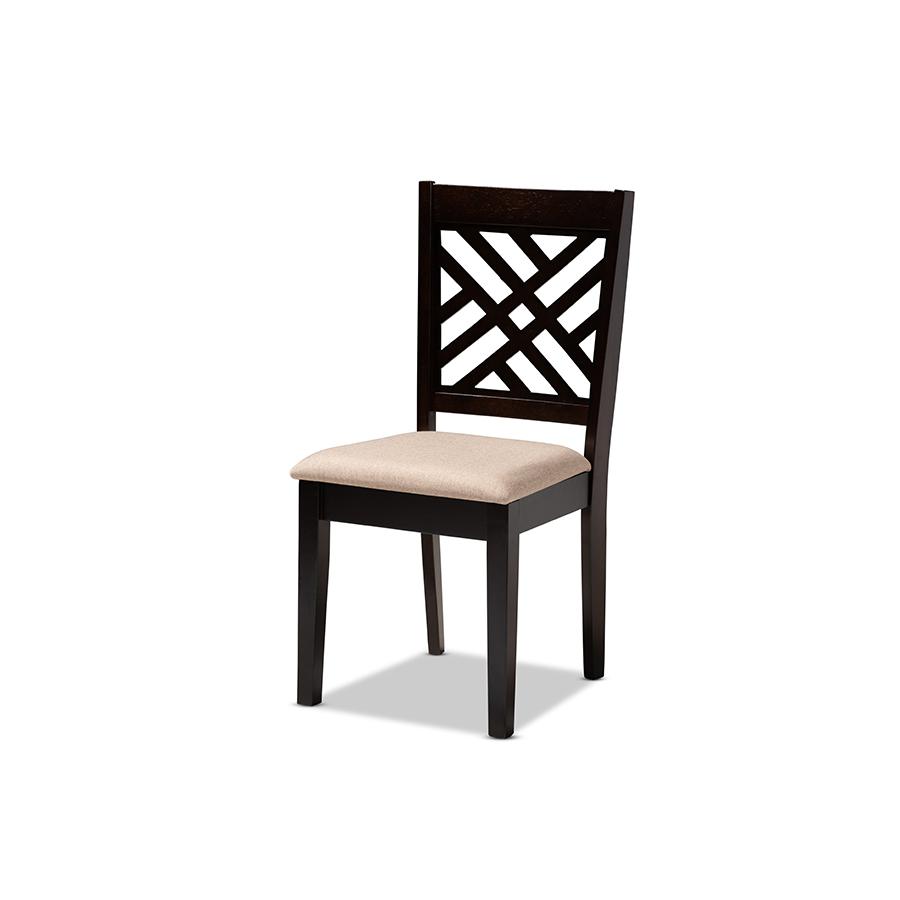Baxton Studio Caron Modern and Contemporary Sand Fabric Upholstered Espresso Brown Finished Wood Dining Chair. Picture 3
