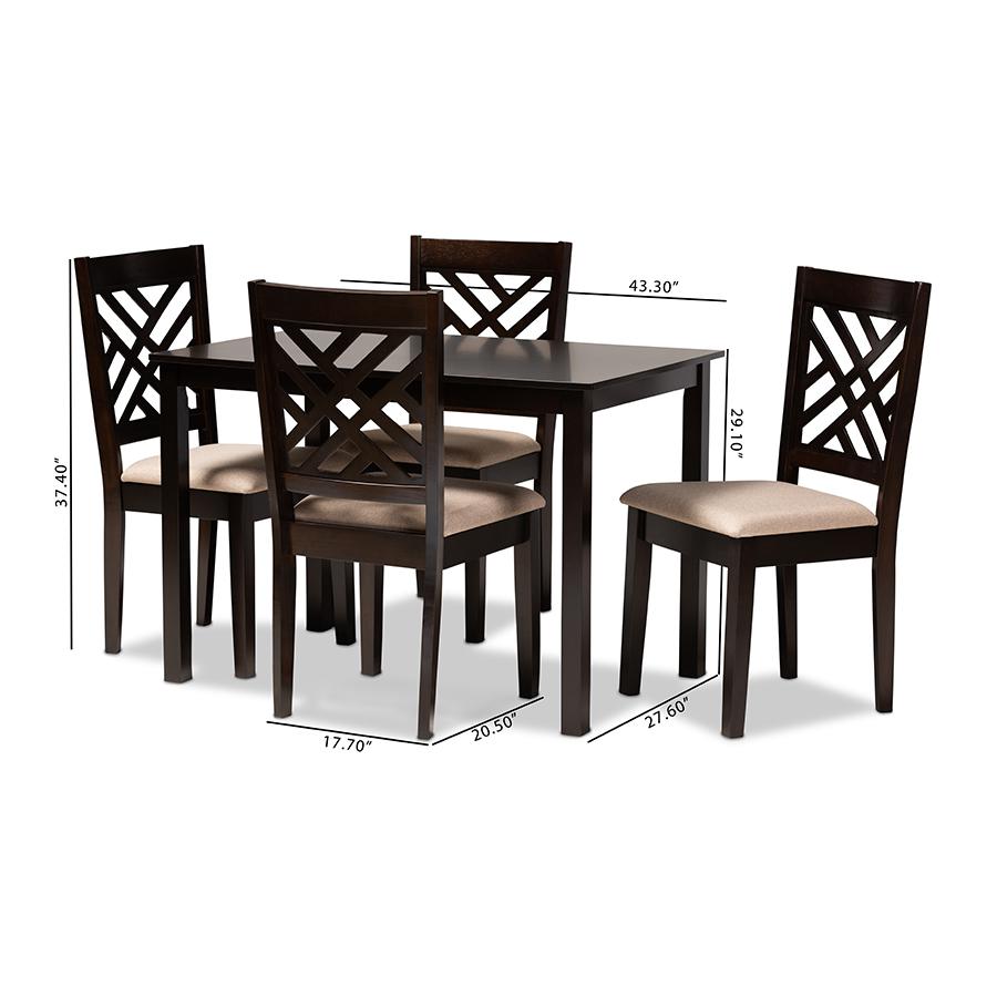 Baxton Studio Caron Modern and Contemporary Sand Fabric Upholstered Espresso Brown Finished Wood 5-Piece Dining Set. Picture 6