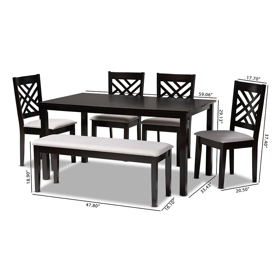 Modern Contemporary Grey Fabric Upholstered and Dark Brown Finished Wood 6Piece Dining Set. Picture 10