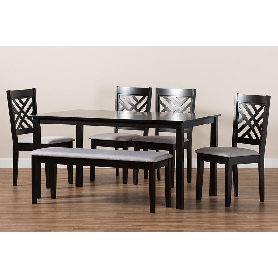 Modern Contemporary Grey Fabric Upholstered and Dark Brown Finished Wood 6Piece Dining Set. Picture 9