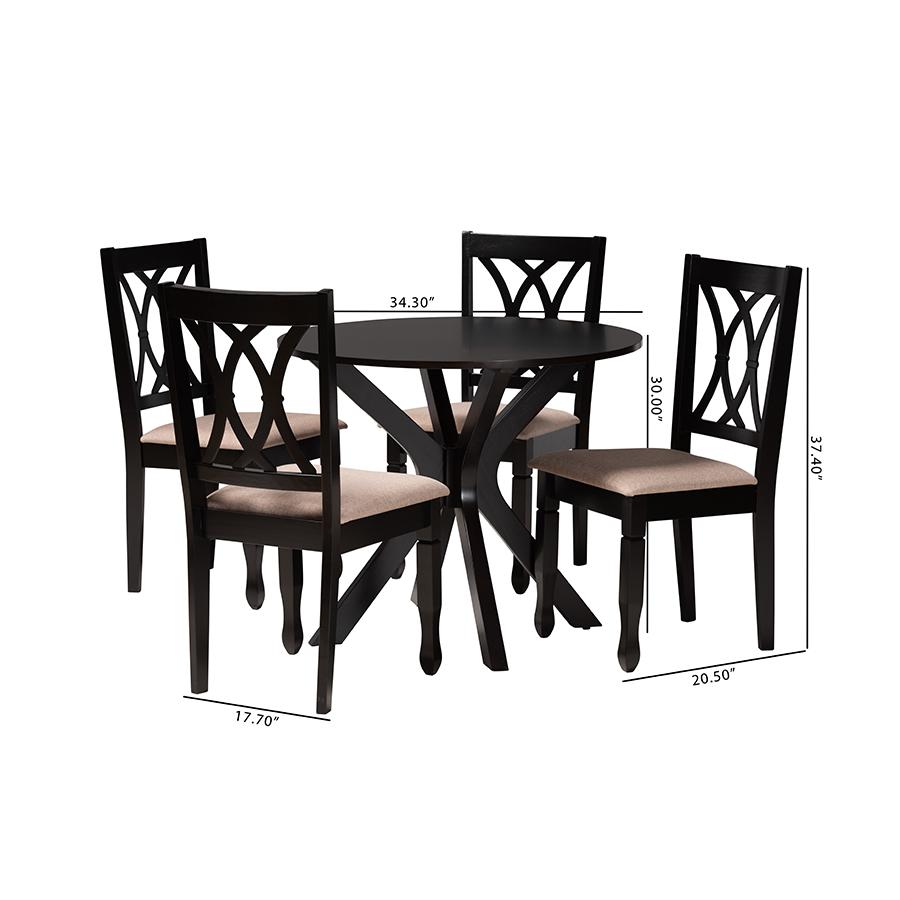 Maya Modern Beige Fabric and Espresso Brown Finished Wood 5-Piece Dining Set. Picture 10