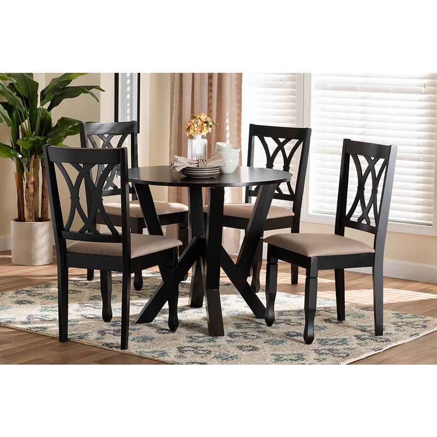 Irene Modern Sand Fabric and Dark Brown Finished Wood 5-Piece Dining Set. Picture 8