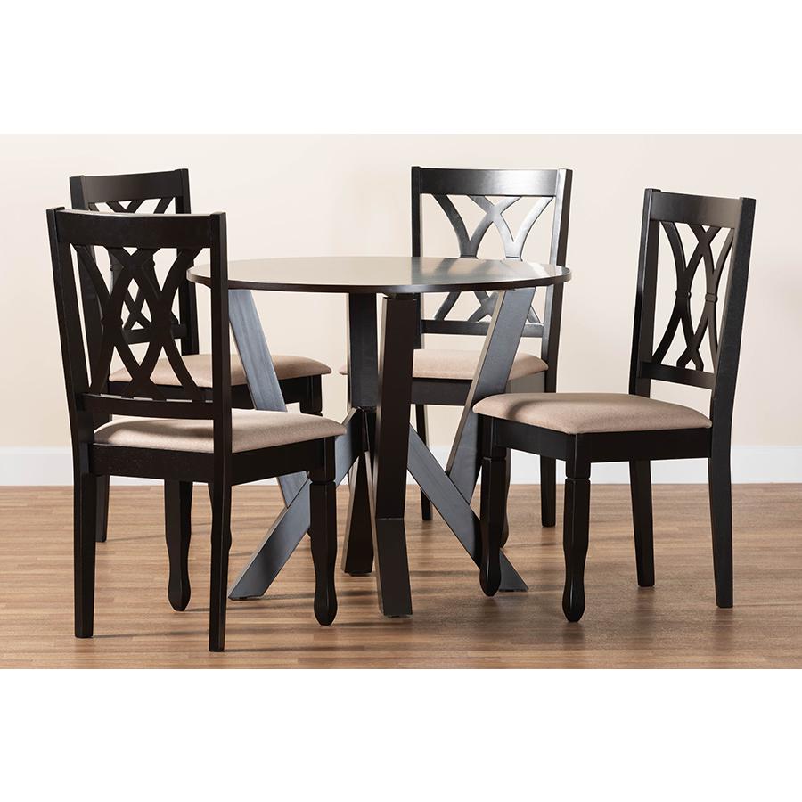 Irene Modern Sand Fabric and Dark Brown Finished Wood 5-Piece Dining Set. Picture 9