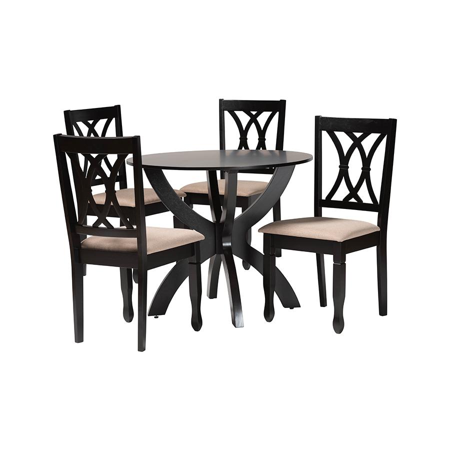 April Modern Sand Fabric and Dark Brown Finished Wood 5-Piece Dining Set. Picture 1