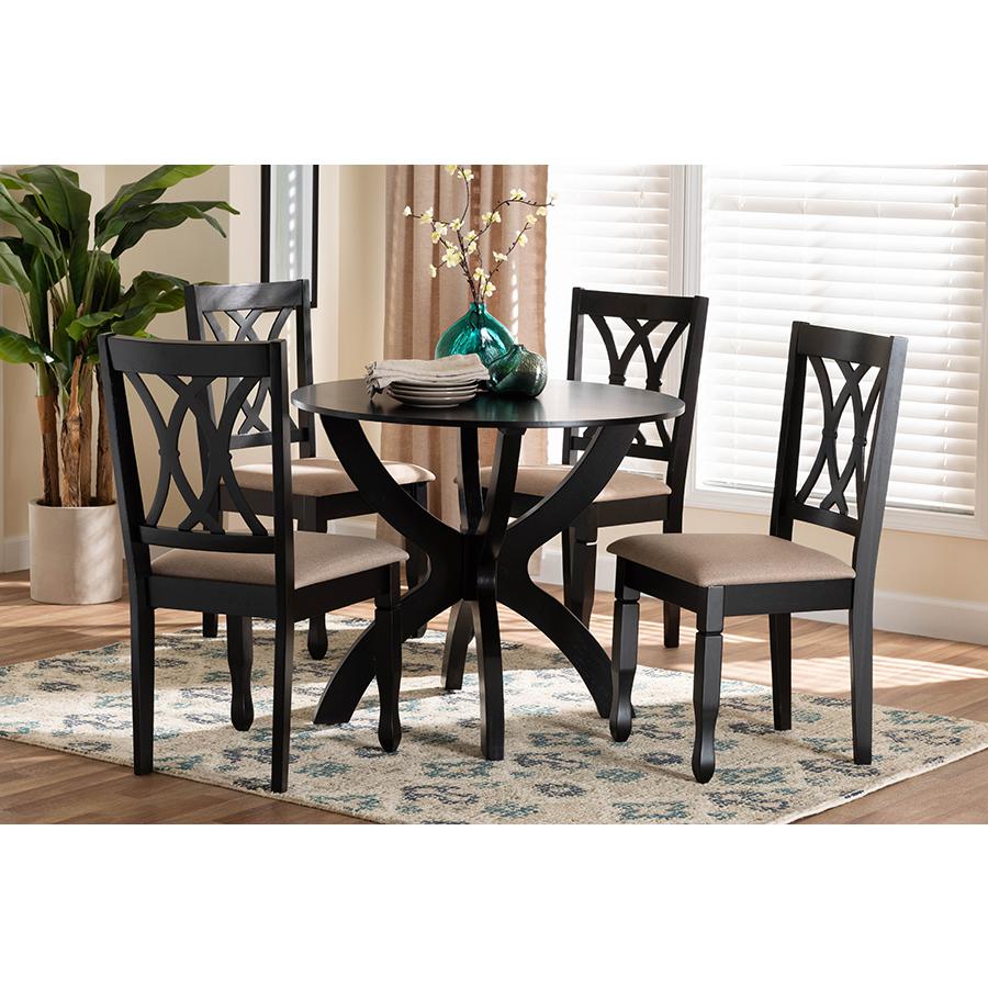 April Modern Sand Fabric and Dark Brown Finished Wood 5-Piece Dining Set. Picture 8
