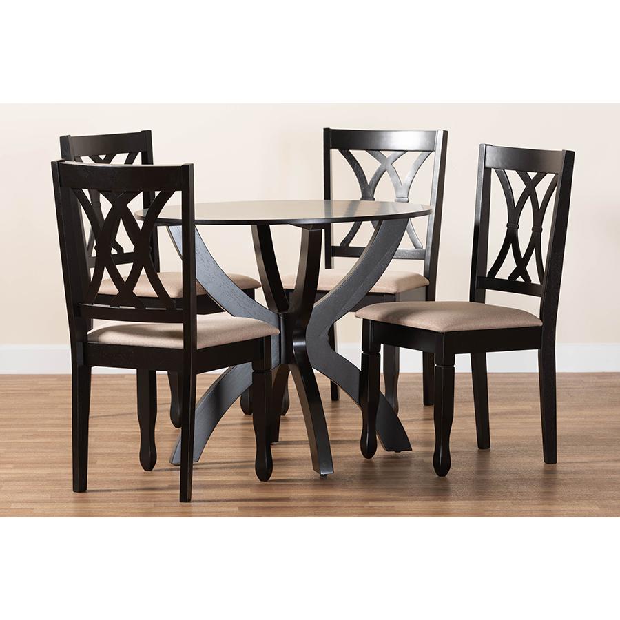 April Modern Sand Fabric and Dark Brown Finished Wood 5-Piece Dining Set. Picture 9