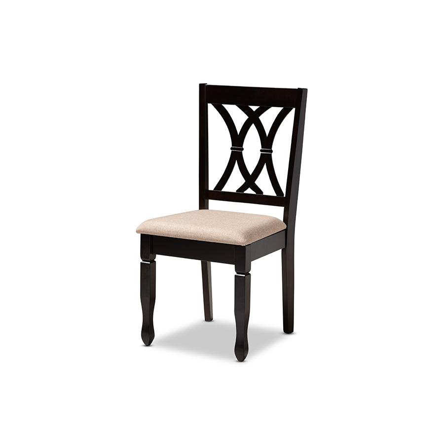 Baxton Studio Reneau Modern and Contemporary Sand Fabric Upholstered Espresso Brown Finished Wood Dining Chair. Picture 3