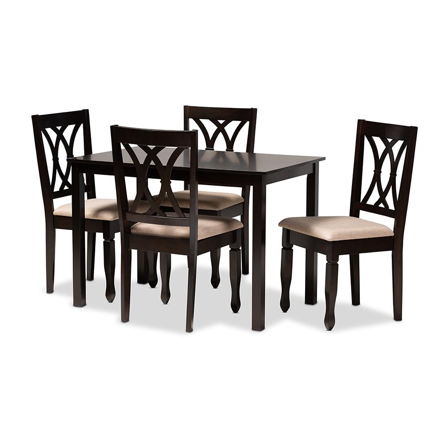 Sand Fabric Upholstered Espresso Brown Finished Wood 5-Piece Dining Set. Picture 1