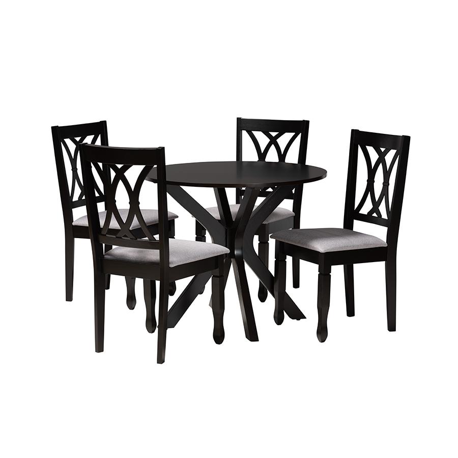 Maya Modern Grey Fabric and Espresso Brown Finished Wood 5-Piece Dining Set. Picture 1