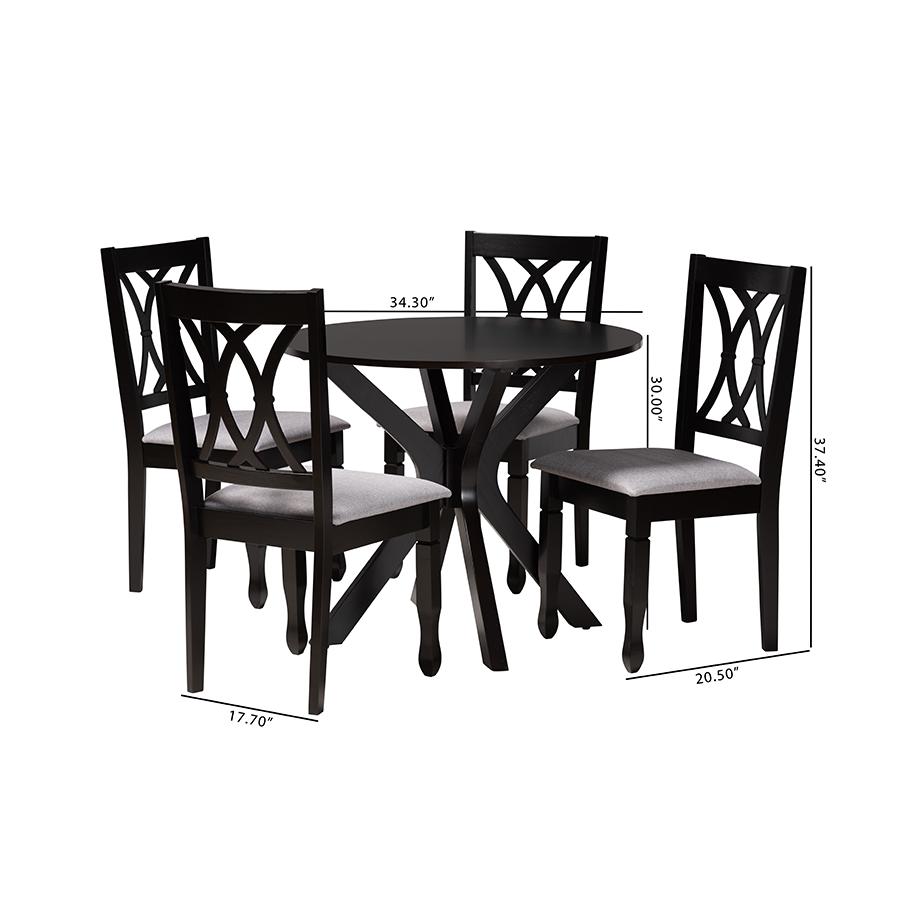 Maya Modern Grey Fabric and Espresso Brown Finished Wood 5-Piece Dining Set. Picture 10