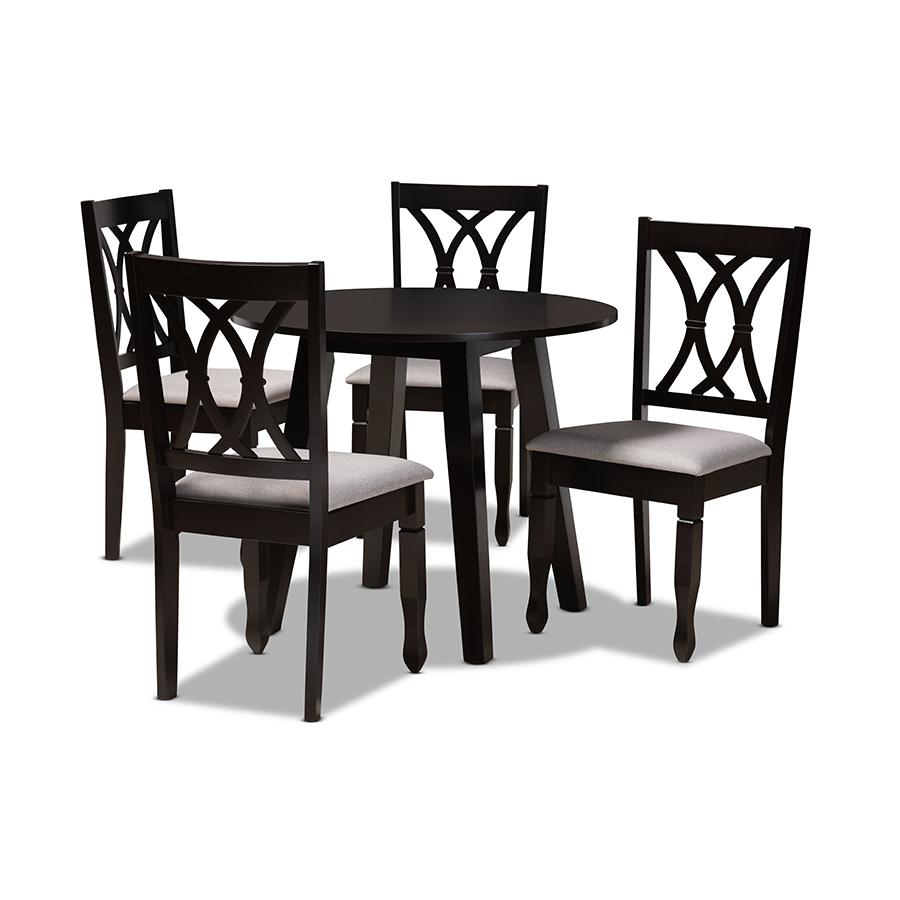 Millie Modern and Contemporary Grey Fabric Upholstered and Dark Brown Finished Wood 5Piece Dining Set. Picture 1