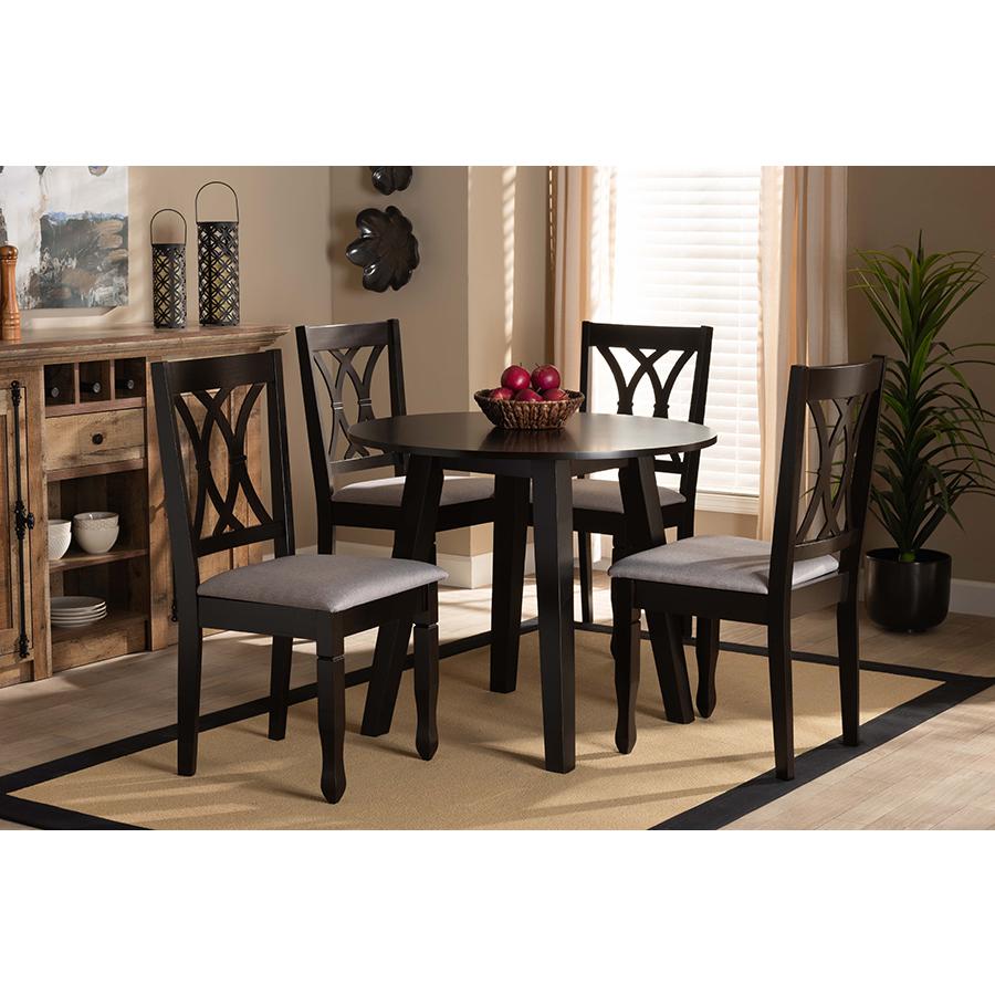 Millie Modern and Contemporary Grey Fabric Upholstered and Dark Brown Finished Wood 5Piece Dining Set. Picture 7