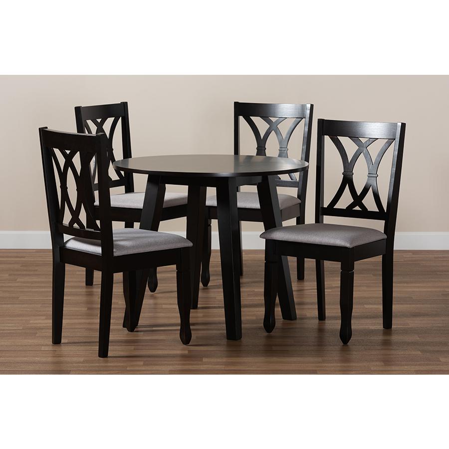 Millie Modern and Contemporary Grey Fabric Upholstered and Dark Brown Finished Wood 5Piece Dining Set. Picture 8