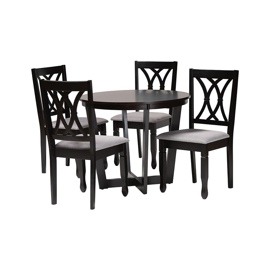 Aggie Modern Grey Fabric and Dark Brown Finished Wood 5-Piece Dining Set. Picture 1