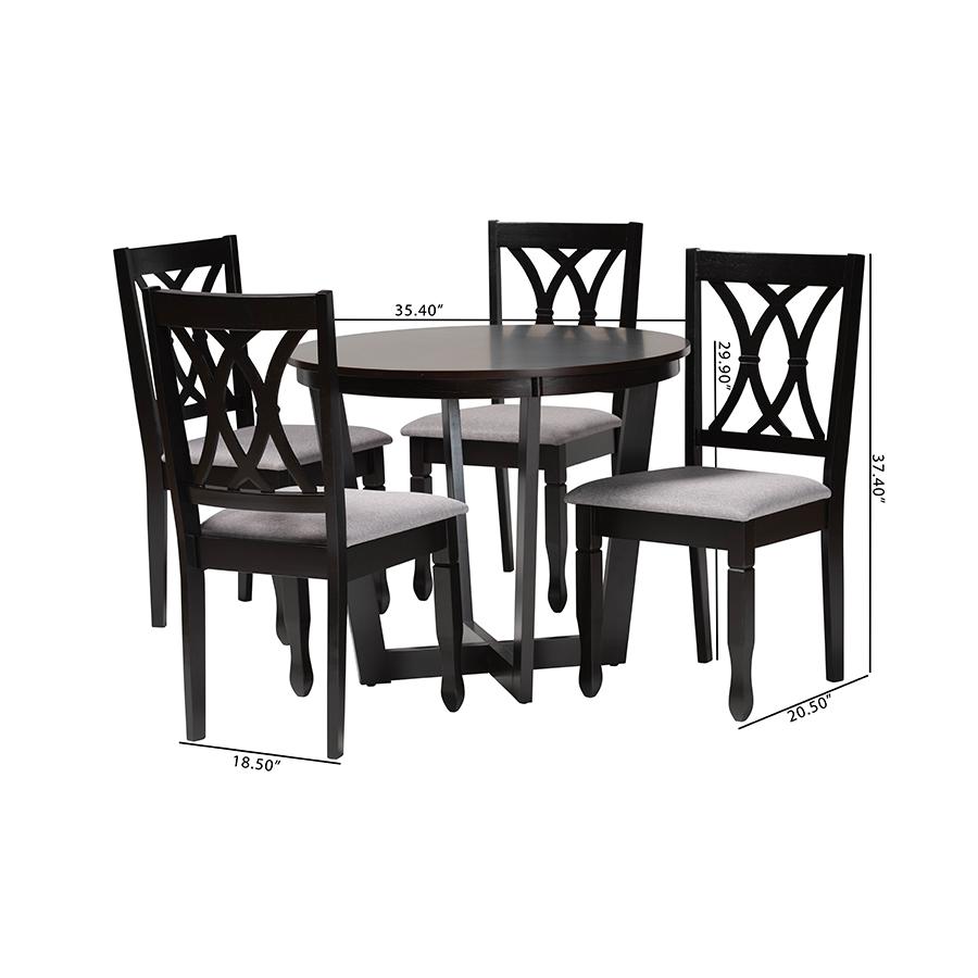 Aggie Modern Grey Fabric and Dark Brown Finished Wood 5-Piece Dining Set. Picture 10