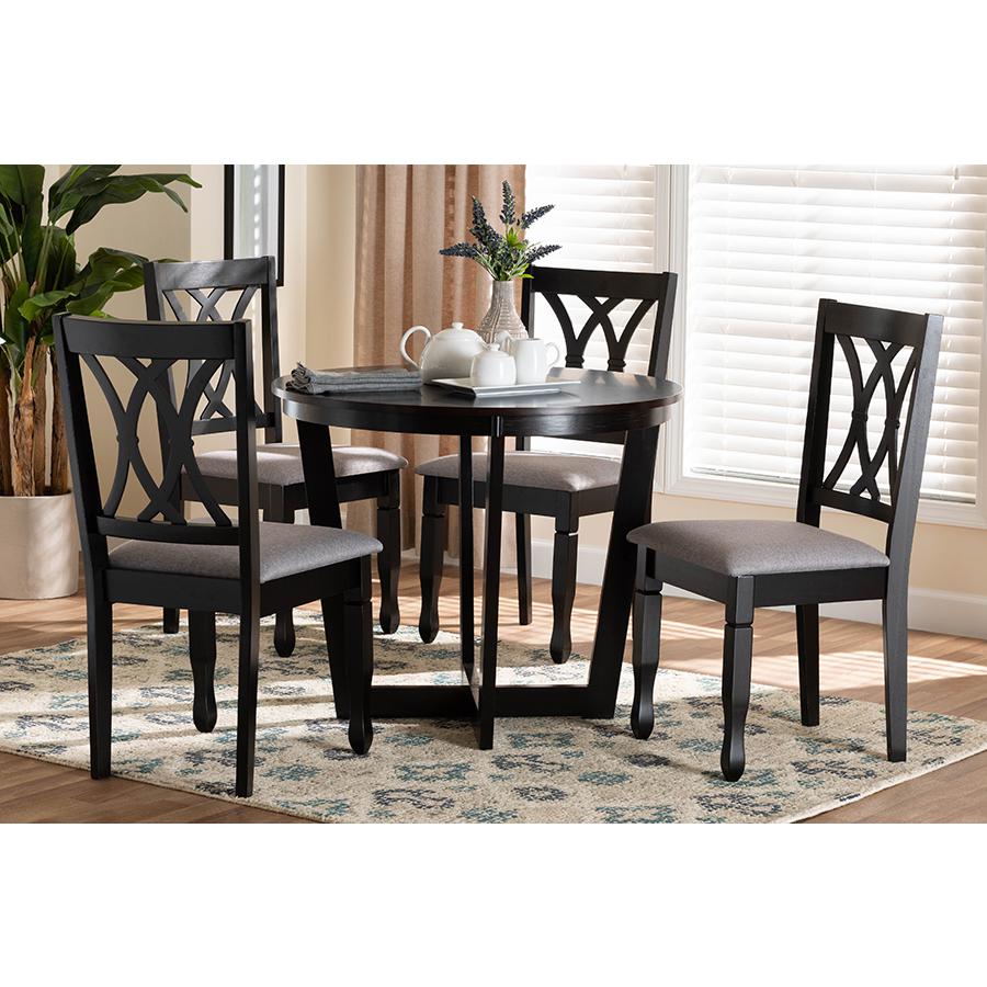 Aggie Modern Grey Fabric and Dark Brown Finished Wood 5-Piece Dining Set. Picture 8
