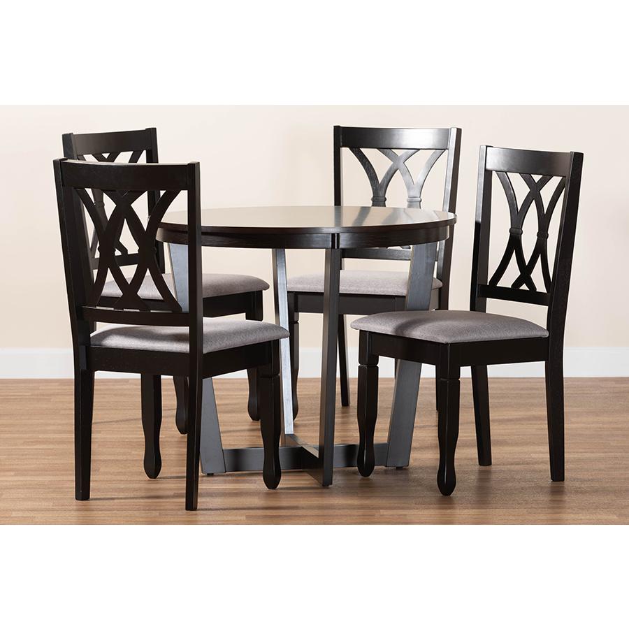 Aggie Modern Grey Fabric and Dark Brown Finished Wood 5-Piece Dining Set. Picture 9