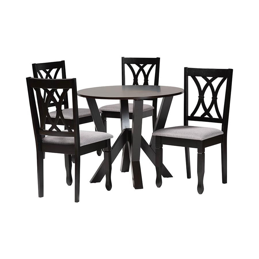 Irene Modern Grey Fabric and Dark Brown Finished Wood 5-Piece Dining Set. Picture 1