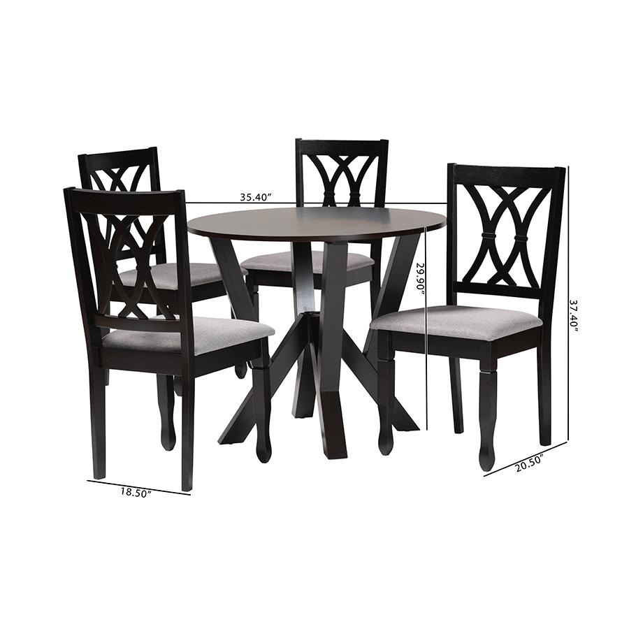 Irene Modern Grey Fabric and Dark Brown Finished Wood 5-Piece Dining Set. Picture 10