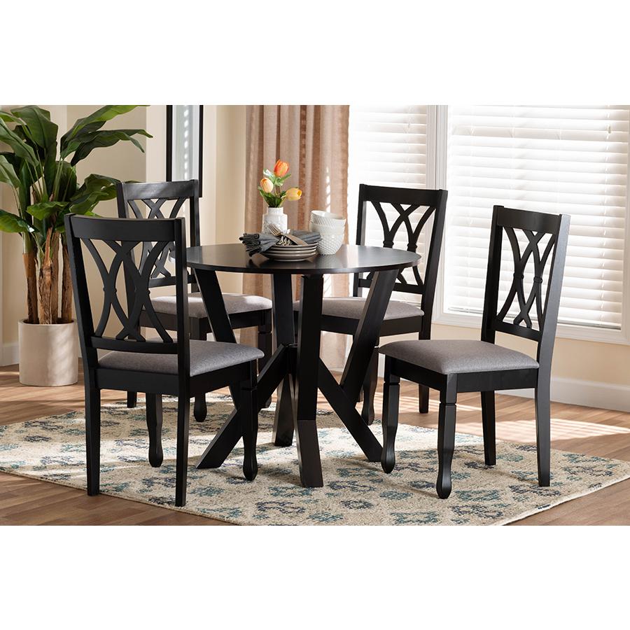 Irene Modern Grey Fabric and Dark Brown Finished Wood 5-Piece Dining Set. Picture 8