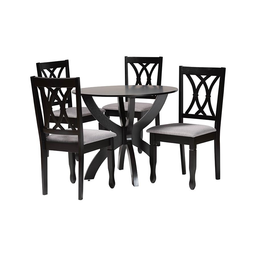 April Modern Grey Fabric and Dark Brown Finished Wood 5-Piece Dining Set. Picture 1