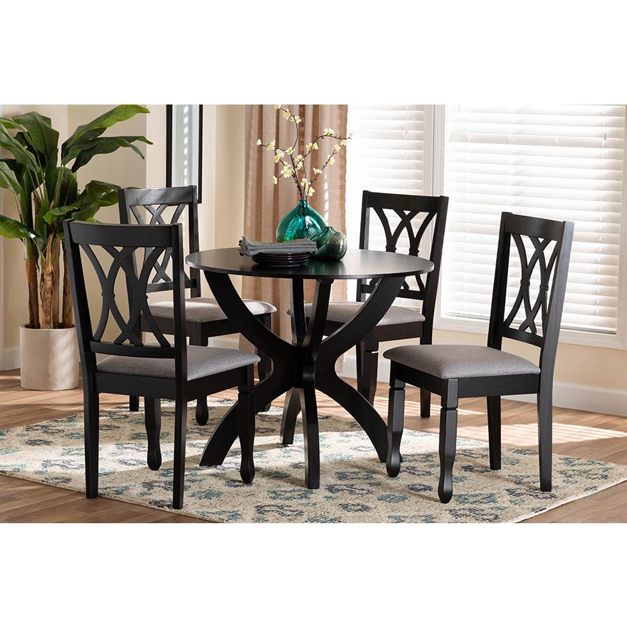 April Modern Grey Fabric and Dark Brown Finished Wood 5-Piece Dining Set. Picture 8