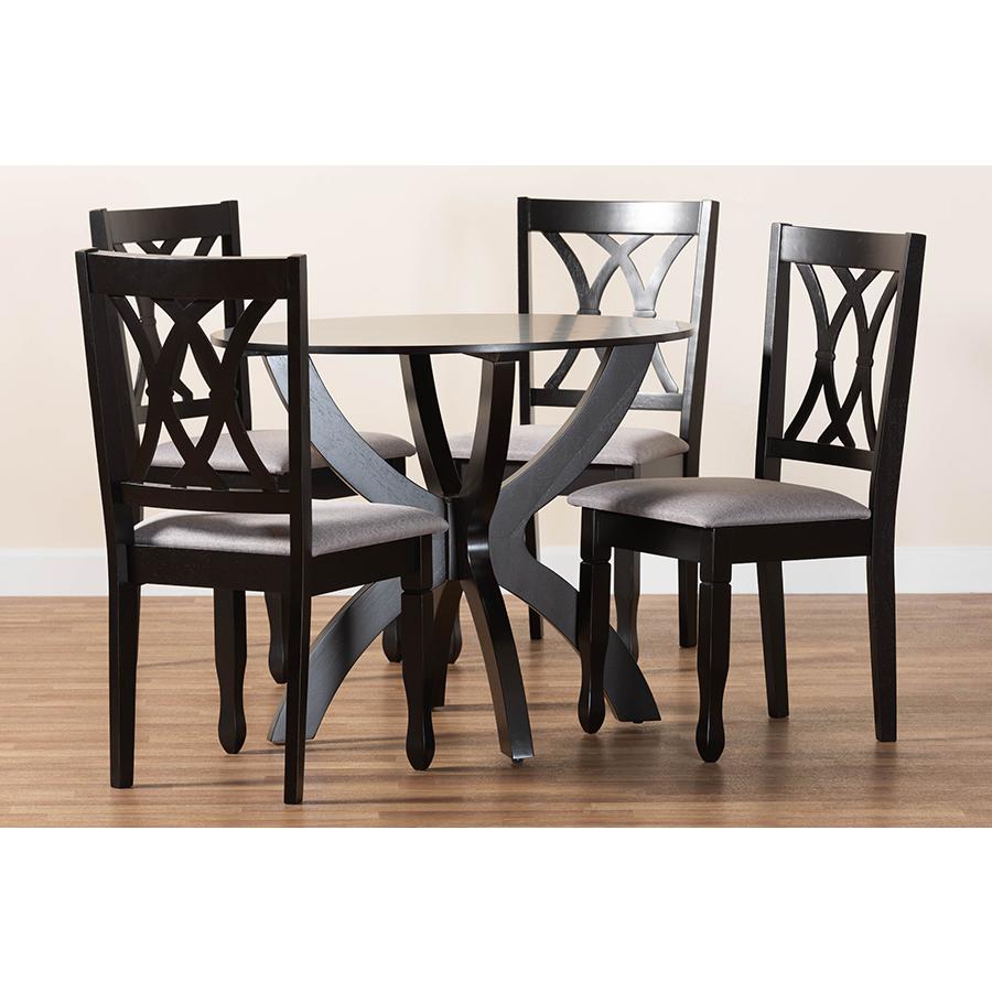 April Modern Grey Fabric and Dark Brown Finished Wood 5-Piece Dining Set. Picture 9