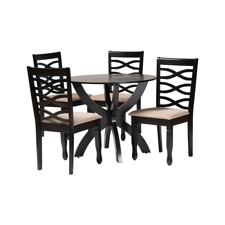 Aspen Modern Sand Fabric and Dark Brown Finished Wood 5-Piece Dining Set. Picture 1