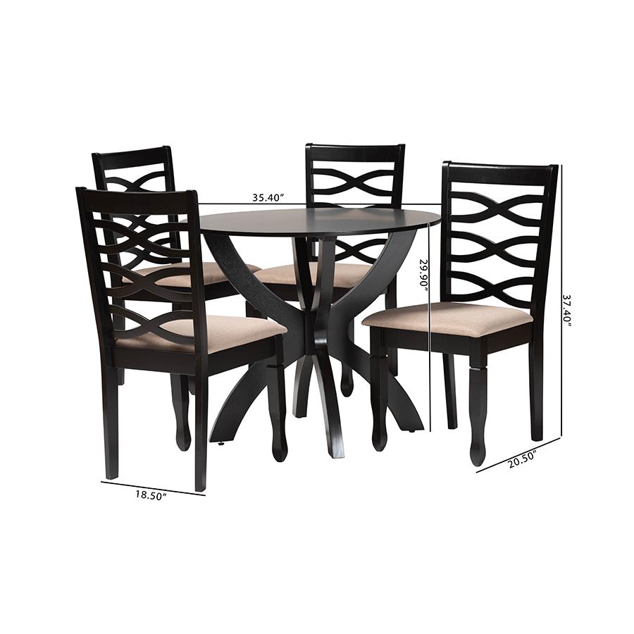 Aspen Modern Sand Fabric and Dark Brown Finished Wood 5-Piece Dining Set. Picture 10