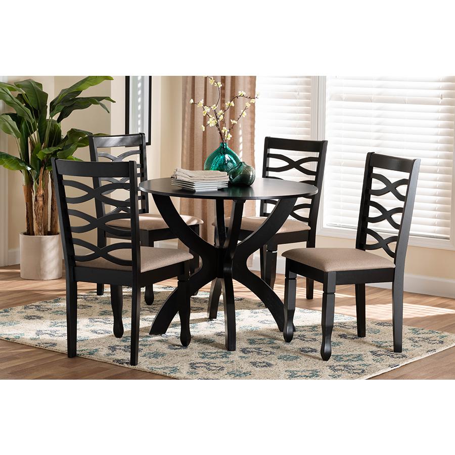 Aspen Modern Sand Fabric and Dark Brown Finished Wood 5-Piece Dining Set. Picture 8