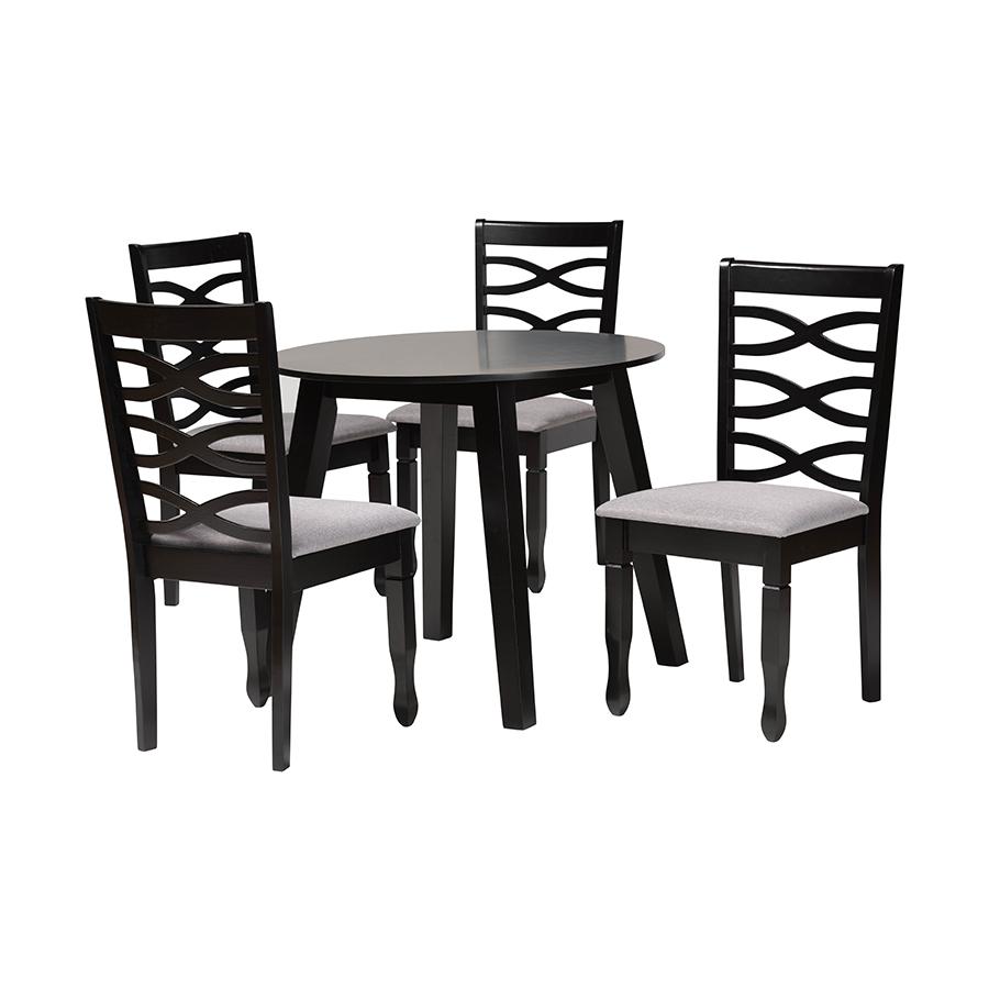 Darina Modern Grey Fabric and Dark Brown Finished Wood 5-Piece Dining Set. Picture 1