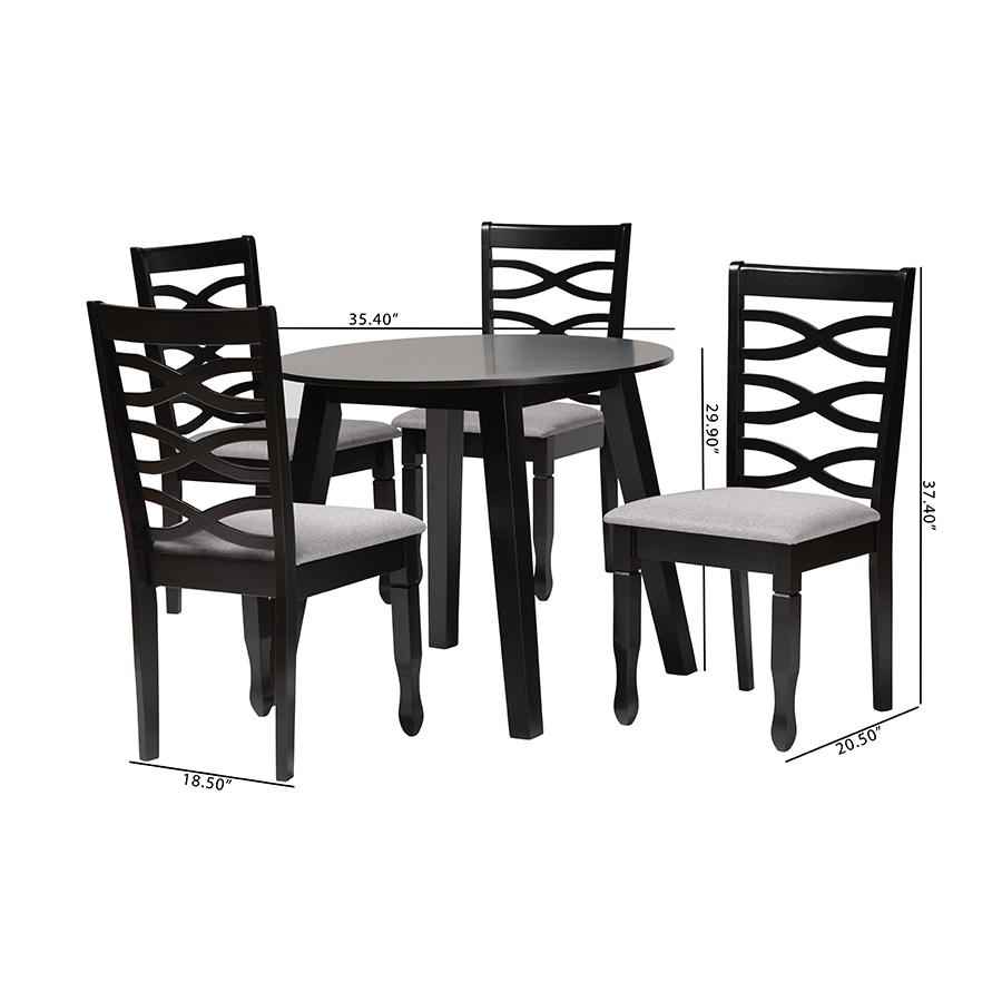 Darina Modern Grey Fabric and Dark Brown Finished Wood 5-Piece Dining Set. Picture 10