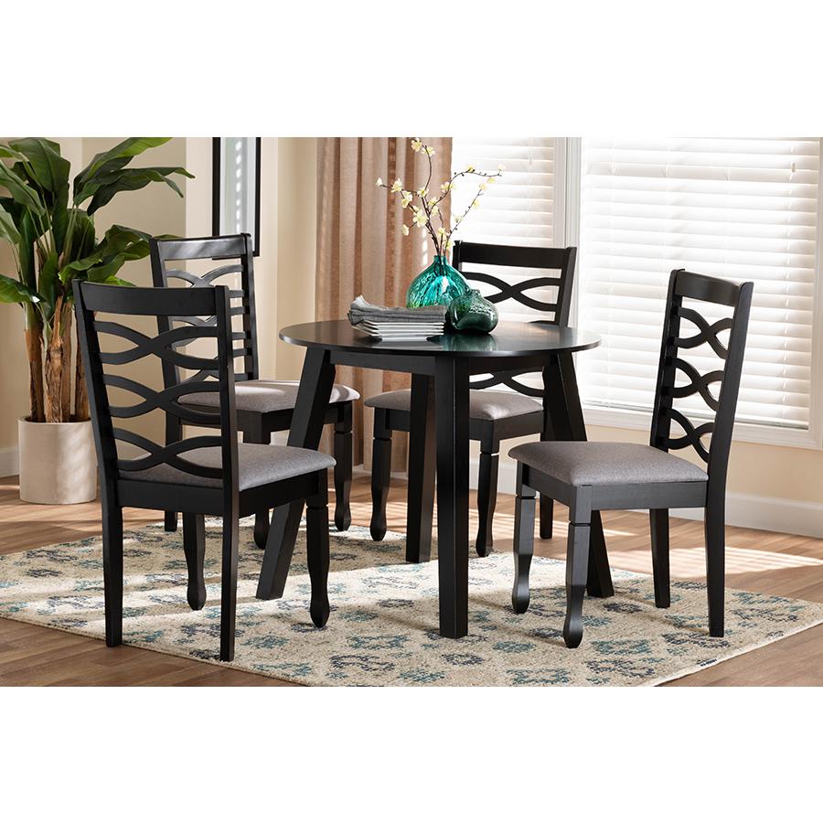 Darina Modern Grey Fabric and Dark Brown Finished Wood 5-Piece Dining Set. Picture 8