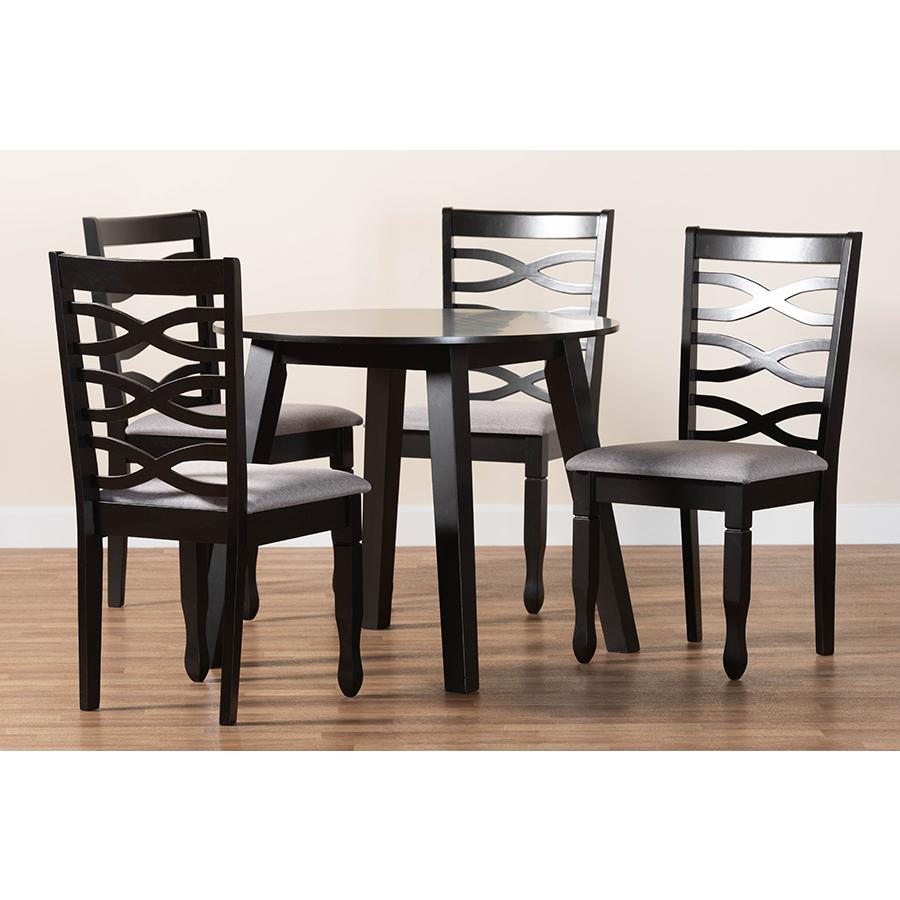 Darina Modern Grey Fabric and Dark Brown Finished Wood 5-Piece Dining Set. Picture 9