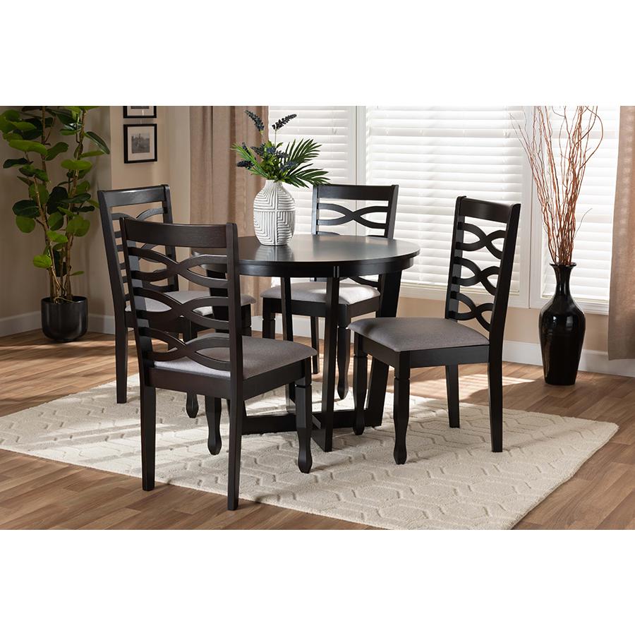 Grey Fabric Upholstered and Dark Brown Finished Wood 5-Piece Dining Set. Picture 7